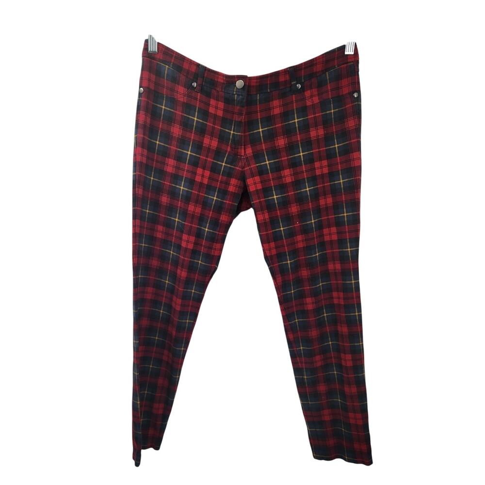 J McLaughlin Red Blue Plaid Pants Womens Size 12 Christmas Holiday